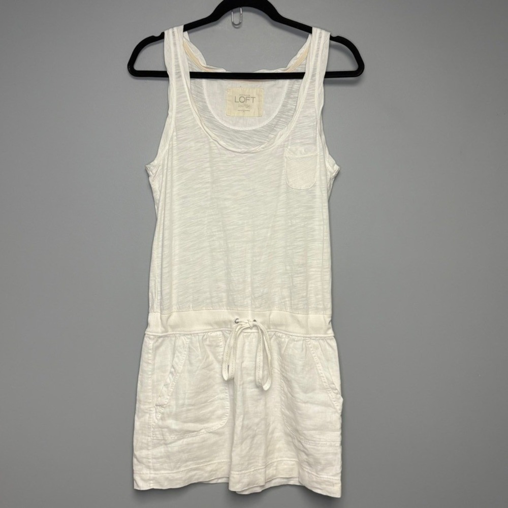 Loft Lounge Beachy Resortwear Cover-Up Linen Nautical White Tank Dress Sz M